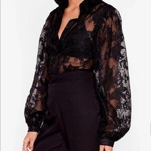 Nasty gal black lace long sleeve blouse